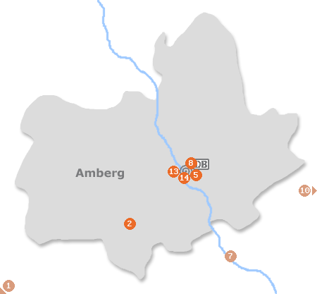 Karte mit Pensionen und anderen Unterkünften in Amberg