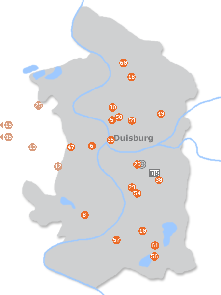 Karte mit Pensionen und anderen Unterkünften in Duisburg