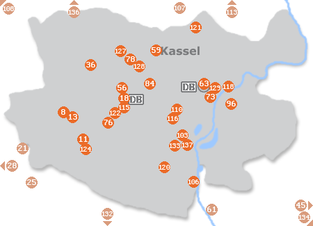 Karte mit Pensionen und anderen Unterkünften in Kassel