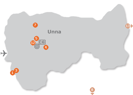 Karte mit Pensionen und anderen Unterkünften in Unna